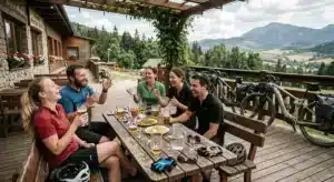 Teambuilding na e-bikoch v okolí Bratislavy – skupina kolegov na firemnom výlete